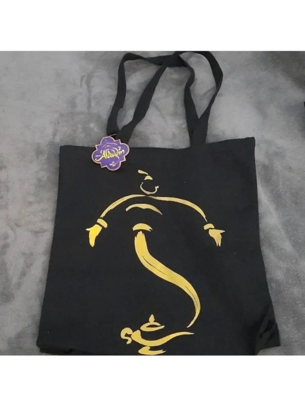 Disney Aladdin Genie Lamp  Black Gold Cotton Graphic Shoulder Reusable Tote Bag